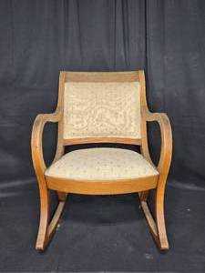 lot 137 image: Vintage Wooden Rocking Chair with Upholstered Seat