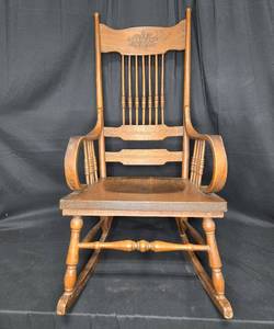 lot 140 image: Vintage Wooden Rocking Chair with Floral Carving