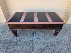 lot 141 image: Vintage Wooden Coffee Table with Sliding Top - 52 x 28