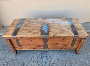 lot 143 image: Antique Rustic Wooden Chest with Metal Accents