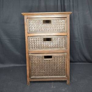 lot 19 image: Three-Drawer Wood Storage Chest - Woven Design