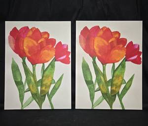 lot 42 image: Set of 2 Floral Canvas Prints - Vibrant Red Tulips