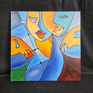 lot 46 image: 24 x 24 Colorful Abstract Painting - Faces Design