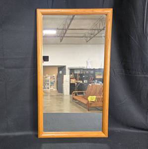 lot 48 image: Rectangular Wall Mirror with Wooden Frame - 32 x 18 Inches