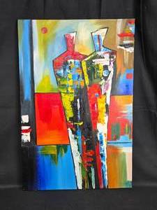 lot 51 image: Vibrant Abstract Acrylic Painting on Canvas - Colorful Figures