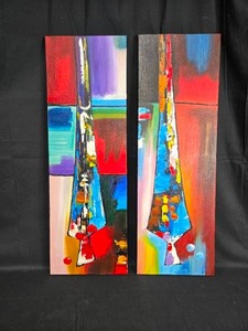 lot 52 image: Pair of Vibrant Abstract Paintings - 2 Panel Art Set
