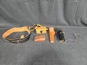 lot 55 image: Vintage Leather Tool Belt with Pouches and Accessories
