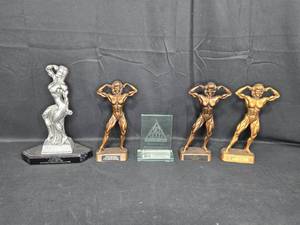 lot 59 image: Lot of 5 Bodybuilding Trophies and Awards - Including 2014 NPC Classic and 2008 Nutri-Sport