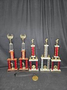 lot 63 image: Collection of 6 Vintage Trophies and Gold Medal - Sports Awards