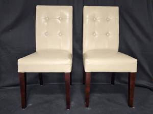lot 217 image: Set of 2 Modern Upholstered Dining Chairs - Cream Faux Leather