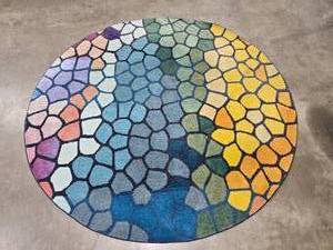 lot 220 image: Colorful Circular Area Rug - 95 x 92