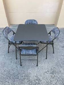 lot 16 image: Set of 5 Folding Chairs and Table - Gray and Multicolor Fabric