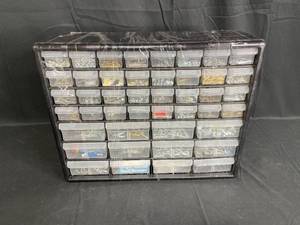 lot 181 image: 45 Drawer Organizer with Various Screws, Bolts, Washers, Nails and Various Tie Downs