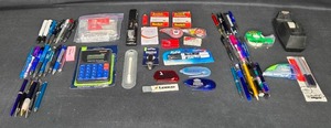 lot 231 image: Assortment of Office Supplies - Pens, Calculator, Tape, and More