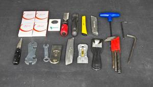 lot 234 image: Group of 15 Hand Tools including Knives, Wrenches, and Scrapers