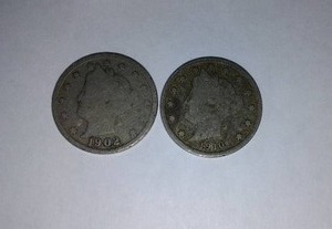 lot 414 image: LIBERTY Head V Nickel (2). Years 1902,10