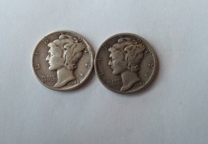 lot 416 image: MERCURY Silver Dime (2). Years 1941,43,44