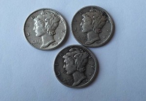 lot 417 image: MERCURY Silver Dime (3). Years 1946,47,48