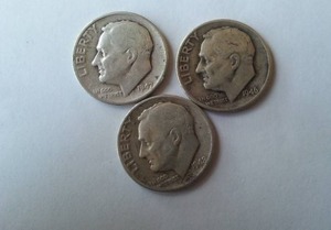 lot 418 image: Roosevelt Dime (3). Years 1946,47,48