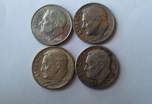 lot 421 image: Roosevelt Dime (4). Years 1957,64,72,2006
