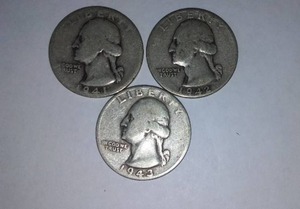 lot 428 image: Washington Silver Quarter (3). Years 1941,42,43.