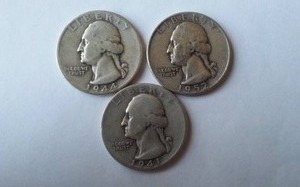 lot 429 image: Washington Silver Quarter (3). Years 1941,44,52.