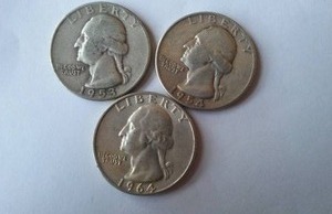 lot 430 image: Washington Silver Quarter (3). Years 1953,54,64.