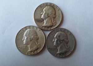 lot 431 image: Washington Silver Quarter (3). Years 1953,57,64.