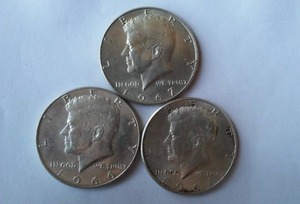lot 434 image: Kennedy Silver HALF Dollar (3). Years 1964,66,67.