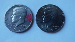 lot 440 image: Kennedy Half Dollar (2). Years 1971,93.