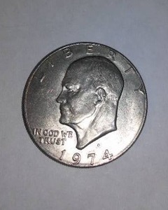 lot 582 image: Eisenhower 1974 Silver One Dollar Coin.