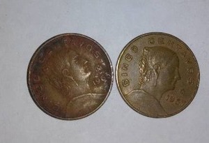 lot 613 image: MEXICO 5 CENTAVO Coin (2). Years 1963,67