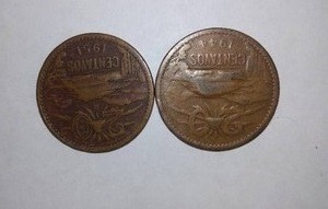 lot 615 image: MEXICO 20 CENTAVOS (2). Years 1944,51.