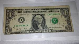 lot 591 image: USA 1977 Series ONE Dollar Bill. FairGood Condition.