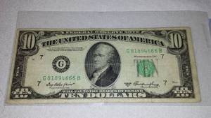 lot 611 image: UNITED STATES FEDERAL RESERVE Ten Dollar Bill. Series 1950 A.