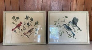 lot 25 image: Vintage Framed Bird Prints by Conrad Roland Blue Jays and Cardinals