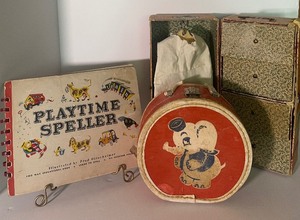 lot 45 image: Vintage Playtime Speller, Play Case and Doll TrunkWardrobe