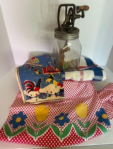 lot 49 image: Antique Dazey Butter Churn and Linens Lot