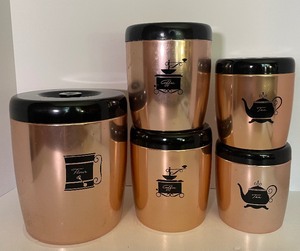 lot 52 image: Mid Century Westbend Copper Plated Canister Lot of 5