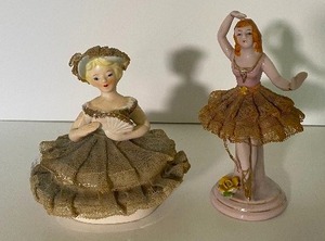 lot 63 image: Vintage Hand Painted Porcelain Japan Tulle Skirts Ballerina and Southern Belle