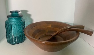 lot 139 image: MCM Salad Bowl and Spoons and Aqua Blue Canister