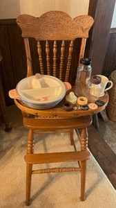 lot 172 image: Vintage Childs Pressed Back Caned Seat High Chair and Baby Lot