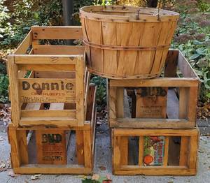 lot 109 image: Lot of Wodd Slat Crates and Fruit Baskets