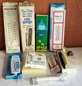 lot 114 image: Lot of 9 Vintage Advertising Rain Gauges