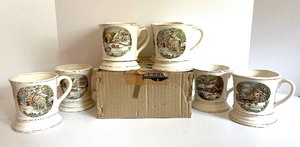 lot 148 image: Vintage Currier and Ives Porcelain Mugs Homestead in the Winter Lot of 8