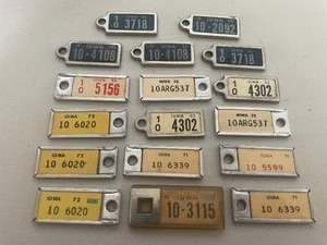 lot 180 image: Disabled American Veterans Key Chain License Plate Lot Key Tags 1950-1970s