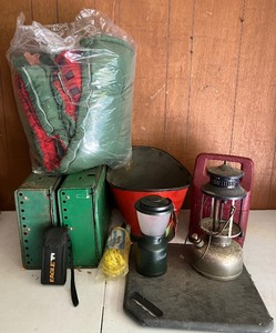 lot 167 image: Nine Piece Camping LOT - Sleeping Bag, Camp Stoves and More