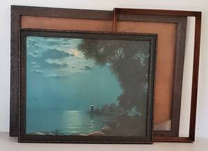 lot 202 image: Vintage George Hacker Signed Lithograph Print Moody Lighthouse