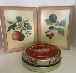 lot 192 image: Vintage Fruit Botanical Prints and Cherry Tiin