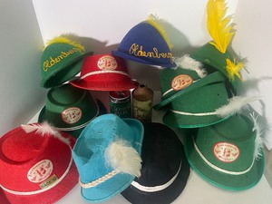 lot 265 image: Vintage Oktoberfest - Eleven Felt Oktoberfest Hats and Two Beer Cans